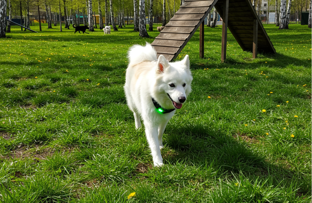 Koira aurinkoisessa säässä puistossa.